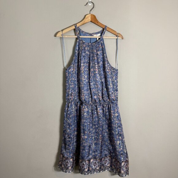 Joie Makana D Silk Floral Mini Dress Women's Medium Hyacinth Blue Metallic Party - Picture 4 of 14